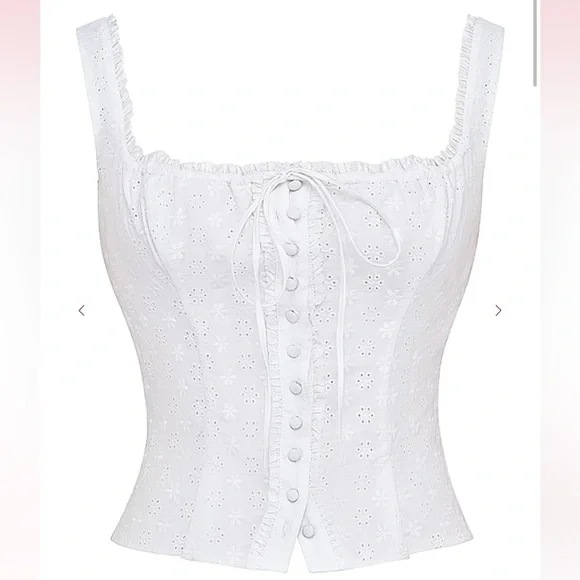 House of CB White Eyelet Lace-Up Tank Top - Picture 5 of 8